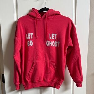LONELY GHOST Red Hoodie with White Text